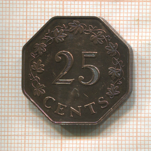 25 центов. Мальта 1975г