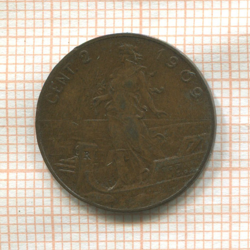 2 сентесимо. Италия 1909г