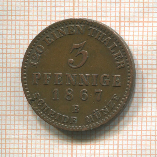 3 пфеннига. Анхальт 1867г
