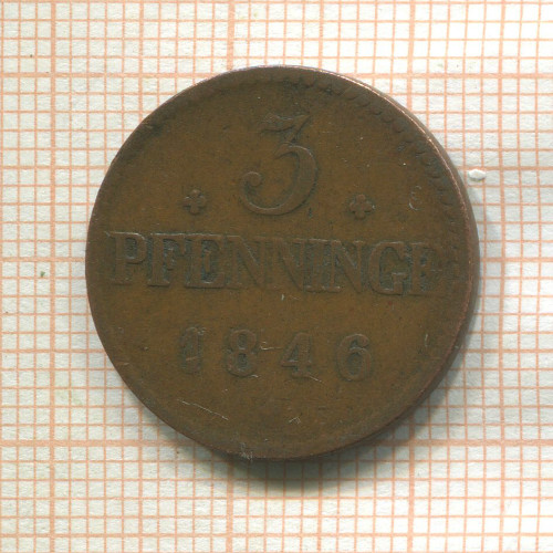 3 пфеннинга. Мекленбург-Шверин 1846г