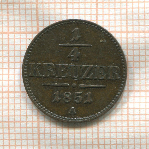 1/4 крейцера. Австрия 1851г