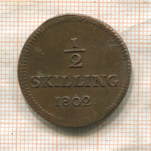 1/2 скиллинга. Швеция 1802г