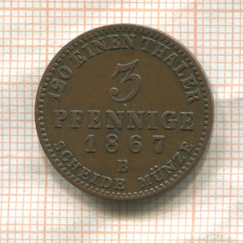 3 пфеннига. Анхальт 1867г