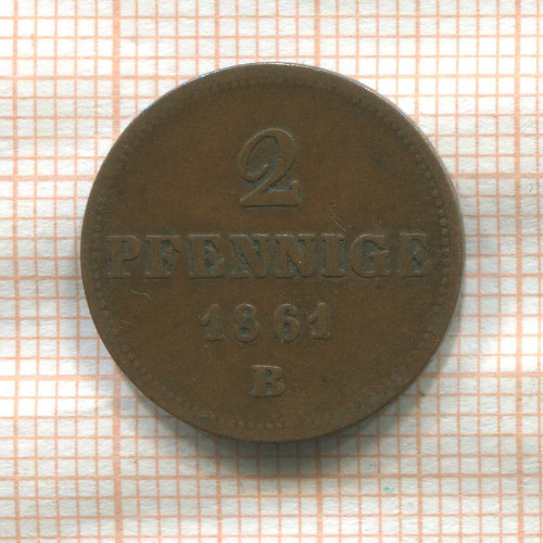 2 пфеннига. Саксония 1861г