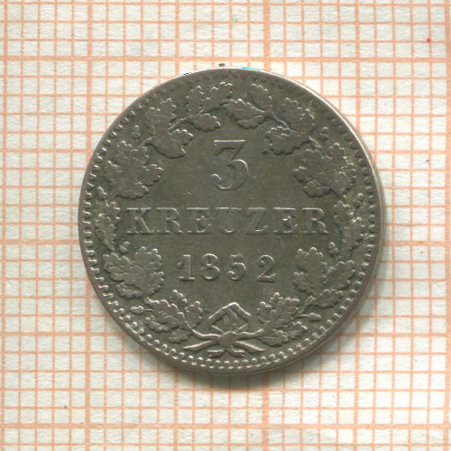 3 крейцера. Бавария 1852г