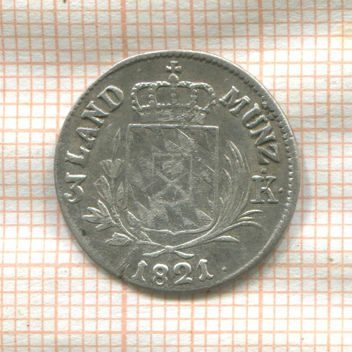 3 крейцера. Бавария 1821г