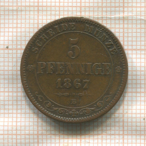 5 пфеннигов. Саксония 18676г
