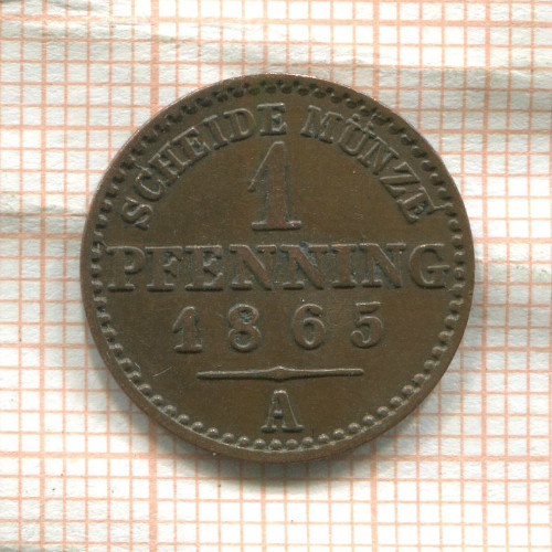 1 пфеннинг. Пруссия 1865г