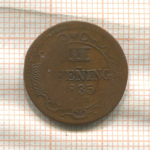 3 пфеннинга. Висмар 1835г
