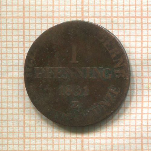 1 пфеннинг. Анхальт-Бернбург 1831г