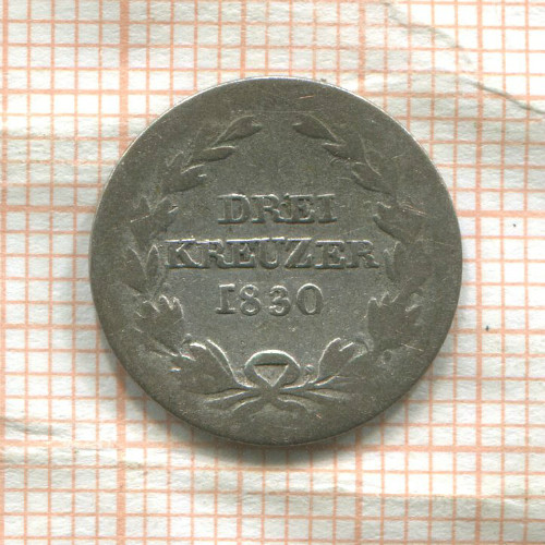 3 крейцера. Баден 1830г