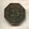 25 центов. Мальта 1975г